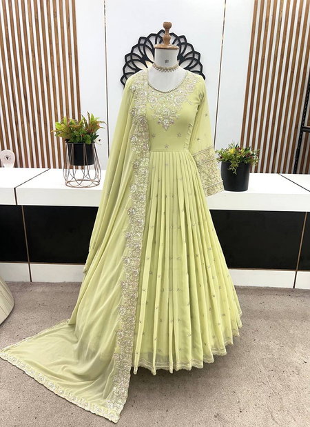 Tew Heavy Georgette With Full Heavy Embroidery Work Readymade Gown With Bottom Dupatta Wholesale Online